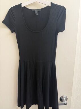 Forever 21 Black Ribbed Scoop-Neck Fit & Flare Mini Dress